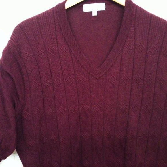 Turnbury Merino Wool Ribbed Cable Knit Sweater V-Neck LS Unisex Mens-XLT Wine - Picture 2 of 11